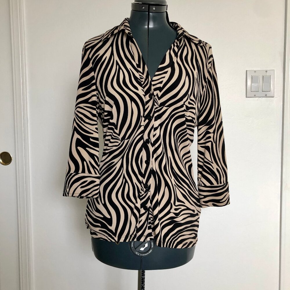 INC International Concepts Zebra Stripe blouse, ¾” sleeve, Size Medium